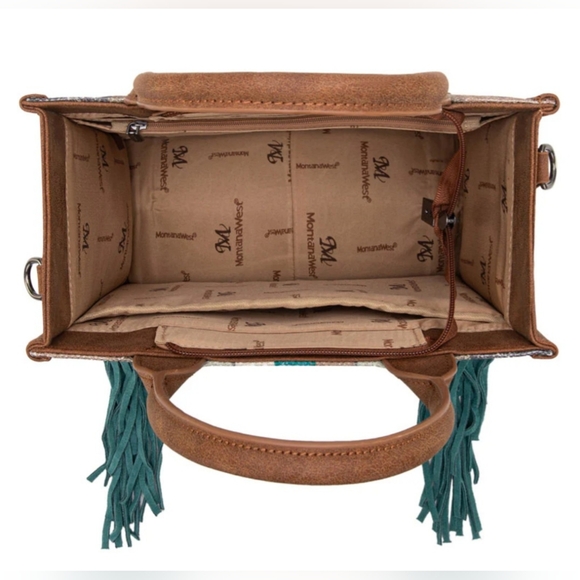 Montana West Southwestern Fringe Concealed Carry Tote Set, Teal - Picture 8 of 8